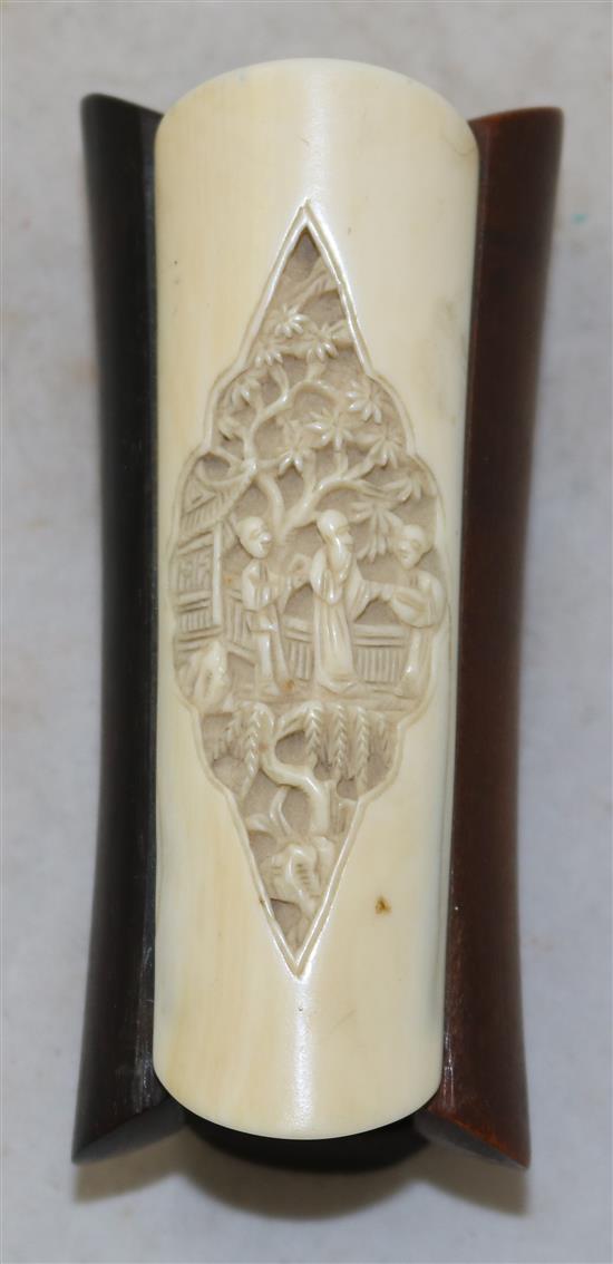 A Chinese export ivory and specimen hardwood box, late 19th century, 9.5cm